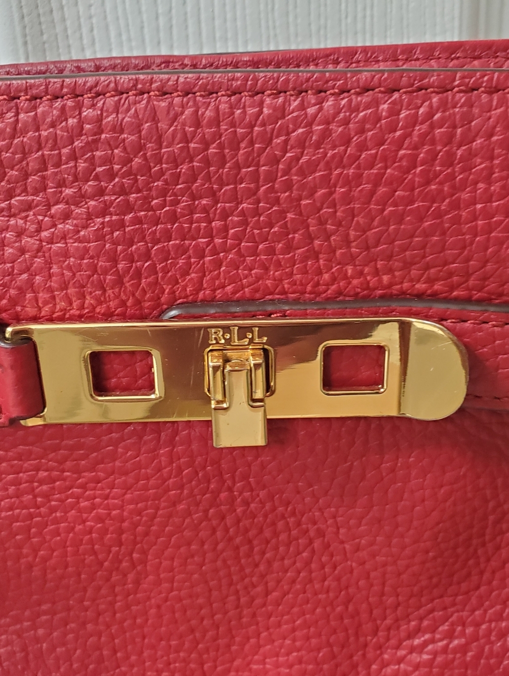 Ralph Lauren Red Pebbled Leather Small Crossbody with Gold Hardware - Picture 6 of 11